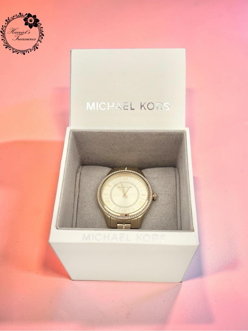 Michael Kors Gold and Ivory Crystal Accent Bracelet Watch